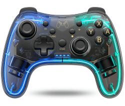 Wireless Switch Controller für Switch/Lite/OLED Konsole,Switch Controller mit Präzise Bewegungssteuerung/Dual Motor Vibration/Turbo/Aufwecken Funktion/RGB Leuchtmodi/Durchsichtig Look/15Std Spielzeit