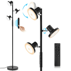 SIBRILLE Stehlampe LED Dimmbar, 36W Deckenfluter LED Dimmbar 2500LM mit Fernbedienung & Berührung 2700K-6500K, 3-Licht Leselampe Moderne Stehleuchte Stehlampe für Wohnzimmer Schlafzimmer Büro Hotel A-schwarz
