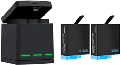TELESIN Akku Ladegerät Kit für GoPro Hero 8 Black Hero 7 Hero 6 Hero 5 Triple Charger & Batterie Aufbewahrungsbox Anzug 3-Kanal-Ladegerät mit 2 wiederaufladbaren Lithium-Ionen-Batterien für Go Pro