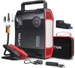 UTRAI Starthilfe Powerbank,5 IN 1 3500A 150PSI Autoluftpumpe Powerbank 27000mAh Tragbare Starthilfe mit intelligentem Kabel, USB-C Kabel, LED Taschenlampe,QC 3.0 JS 5-3500A