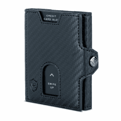 VON HEESEN Slim Wallet mit Münzfach & RFID-Schutz - Mini Geldbörse Herren & Damen - Kartenetui Kreditkartenetui - Portmonee Geldbeutel Portemonnaie klein (Carbon-Schwarz) Schwarz Carbon MINI MÜNZFACH