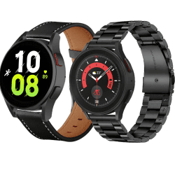 OTOPO Kompatibel Samsung Galaxy Watch 5/4 Armband 40mm 44mm/5 Pro Armband,Galaxy Watch 4 Classic Armband,Galaxy Watch Active 2 Armband, 20mm Metallarmband Lederarmband Edelstahl für Männer Schwarz Schwarz+Schwarz