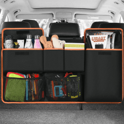 URAQT Kofferraum Organizer Auto,100x45 cm Großem Auto Aufbewahrungstasche Kofferraumtasche Auto Wasserdichten Taschen Autositz Organizer mit 6 Taschenverstellbarem Riemen und 3 Befestigungsriemen Orange