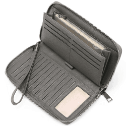 GAEKEAO Damen Geldbörse, große Kapazität Leder Damen Geldbörsen Reißverschluss Kupplung mit RFID-Blockierung und Mehreren Ad-dunkelgrau