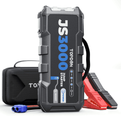 TOPDON JS3000 Auto-Starthilfe Powerbank, 12V 3000A Spitzstrom 24000mAh Auto Batterie Booster mit Eva-Schutzhülle, für bis zu 9.0 L Benzin- oder 7 L Dieselmotoren