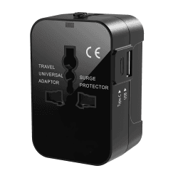 Reiseadapter Weltweit Universal Reisestecker mit USB C, Internationaler Steckdosenadapter mit 2 USB Universal AC Steckdose Travel Adapter für USA UK AUS EU England Thailand Italien Deutschland Schwarz