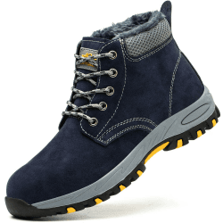 SROTER Damen Herren Arbeitsschuhe Stahlkappe Wasserdicht Gefüttert Sicherheitsschuhe Schneestiefel Trekking Wanderschuhe Winterschuhe Stiefel Trekking Schuhe 41 EU 02 Blau