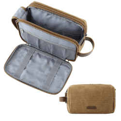 BAGSMART Kulturtasche für Herren, Reise Kulturbeutel Kosmetiktasche mit Doppelter Reißverschlussöffnung, Großer Stauraum, 5L M 1-khaki