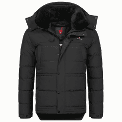 Höhenhorn Adamelo Herren Winter Jacke Quilted Steppjacke Gefüttert Winterjacke mit Abnehmbarem Kunstfellkragen XL Schwarz