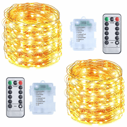 RJEDL Batterie Lichterkette Aussen, 2x12M 200 LED lichterkette Außen Wetterfest 8 Modi IP65 Wasserdicht Kupferdraht Lichterkette Außen Innen und Outdoor für Garten Terrasse Baum Hof Party Warmes Weiß 24M 200 Led