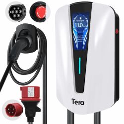 Tera EV Ladegerät typ 2 11kw Heim-Ladestation Wallbox Ladekabel Elektroauto mit Kabelhalterung Ladekabel 3-Phasig CEE Stecker 16A 400V Kabel für Elektrofahrzeuge und PHEVs, Q8 Weiß Weiß Typ 2