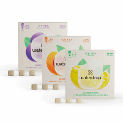 waterdrop® Microdrink Eistee Set | 36 Ice Tea Drops Würfel | Zero Zucker Pulver | 3 fruchtige Sorten: Schwarzer Tee + Pfirsich, Grüner Tee + Zitrone, Weißer Tee + Heidelbeere | Wertvollen Vitaminen Taster Pack