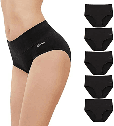 anqier Unterhosen Damen, 5er Pack Stretch Baumwolle Hohe Taille Slips Damen Atmungsaktiv Panties Weich Frauen Unterwäsche Schwarz L