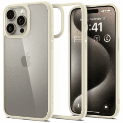 Spigen für iPhone 15 Pro Ultra Hybrid Hülle [Anti-Yellowing] Case Handyhülle Schutzhülle Cover Transparent Durchsichtig Dünn Slim -Mute Beige iPhone 15 Pro Mute Beige