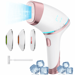 IPL Geräte Haarentfernung Laser de mit 999.900 Lichtpulse,3 Modi,Haarentfernungsgerät mit 3 Präzise Aufsätze,5 Energiestufen für Körper, Gesicht, Bikinizone und Achselhöhlen Bildschirme Anzeigen C-rosa
