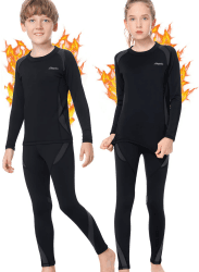 BENNALD Thermounterwäsche Kinder, Funktionsunterwäsche Junge Skiunterwäsche Mädchen Winter atmungsaktiv Thermowäsche Set Warm Weich Funktionswäsche Thermo Unterwäsche Thermounterhemd für Kinder M/125-135cm Grau