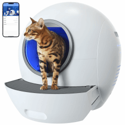 ELS PET Automatisches Katzenklo: WiFi Selbstreinigende Katzentoilette mit APP Steuerung/Max Kapazität/LED Alert Licht, Katzenklo Selbstreinigend für Mehrere Katzen, Weiß Weiß- Grau