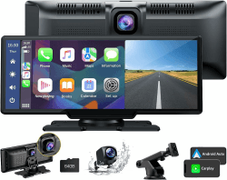 Wireless Apple Carplay & Android Auto Stereo Empfänger mit 2K Dashcam Vorne, 1080P Rückfahrkamera,9,26-Zoll Touchscreen Drahtlosem Carplay mit Siri/Bluetooth/GPS/Google/FM/AUX/Mirror-Link/64G SD-Karte Carplay mit 2K+1080P Autokameras