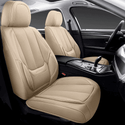Coverado Sitzbezüge Vorne und Hinten 5 Stück, Wasserdichtes Leder Auto Sitzschutz Komplettset, Universal Fit für die meisten Limousinen SUV Pick-up Truck, Beige Beige Vollständiger Satz