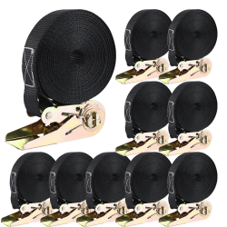 10 Stück 800kg 6m x 25mm Spanngurte mit Ratsche Ratschengurt Zurrgurte für Ladungssicherung (schwarz)