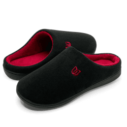 Damen Herren Hausschuhe aus Memory-Baumwolle Drinnen Pantoffeln im Herbst und Winter für Drinnen und Draussen 44/45 EU Schwarz Rot