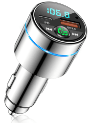 Mohard FM Transmitter Auto Bluetooth 5.3, Ganzmetall PD 30W & QC3.0 18W Schnelles Autoladegerät Zigarettenanzünder, KFZ Bluetooth Adapter Auto Freisprechanlage, Noise Cancelling Mikrofon, Ringlicht Silber