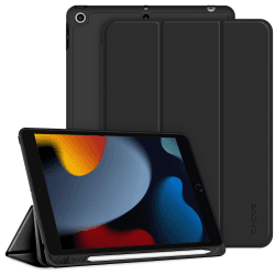 CACOE Hülle für iPad 9./8./7. Generation mit Stifthalter 10.2 Zoll Modell 2021/2020/2019, Ultradünne Schutzhülle aus TPU mit Standfunktion für iPad 10.2, Schwarz