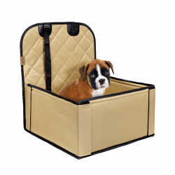 Extra Stabiler Hunde Autositz - Hochwertiger Auto Hundesitz für kleine bis mittlere Hunde - Verstärkte Wände und 3 Gurte - Wasserdichter Hundeautositz für Rück- und Vordersitz (Beige)