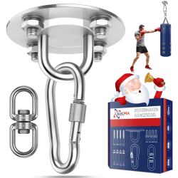 ALECPEA Edelstahl Deckenhaken bis 400kg - Boxsack Halterung, Hängematten Befestigung, Schaukelhaken - Deckenhalterung Outdoor & Indoor – Schwerlasthaken Aufhängung 360° Rotation with Karabiner
