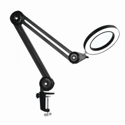 Beyamz LED Lupenleuchte, Arbeitsplatzlampe, 5 Dioptrien Lupe mit Licht - mit Klemme, Schwenkarm, Dimmbar, 3 Farbmodi, 105-mm Glaslinse - Lupe zum Lesen, Basteln - 5-fache Vergrößerung Schwarz