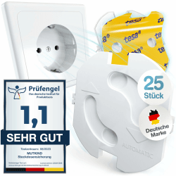 MUTKIND Steckdosen Kindersicherung - (25 STK. mit Kleber von TESA) Steckdosenschutz Kindersicherung mit Drehmechanik - Kindersicherung Steckdose - Steckdosensicherung Baby 25 Stück