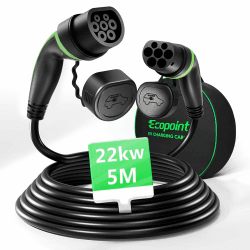 ECOPOINT Typ 2 Ladekabel 22kW 5M, E Auto Ladekabel 3 Phasig 32A für EV Elektroautos PHEV mit Tragetasche, Typ 2 auf Typ 2, Mennekes Mode 3 Ladekabel Typ 2 Kompatibel mit Model 3/S/X/Y i3 ID.3 ID.4 22kW 32A 5M