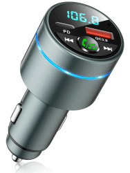 Mohard FM Transmitter Auto Bluetooth 5.3, Ganzmetall PD 30W & QC3.0 18W Schnelles Autoladegerät Zigarettenanzünder, KFZ Bluetooth Adapter Auto Freisprechanlage, Noise Cancelling Mikrofon, Ringlicht Grau