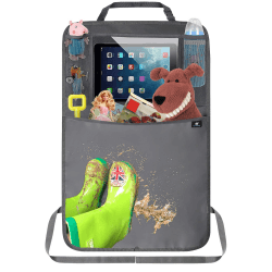 Termichy Rückenlehnenschutz Auto kinder,Auto Organizer,Organizer Auto Rücksitz kinder, Wasserdichtes Plane Kick-Matten-Schutz für Autositz zurück mit große Aufbewahrungstasche (1 Stück,Grau) Grau 1 Stück