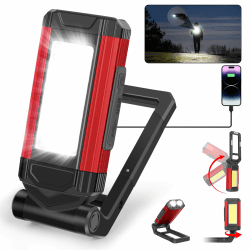LED Arbeitsleuchte Taschenlampe, Werkstattlampe Arbeitsleuchte Led Akku 360° Drehbare Standfuß und 270°Ausklappbaren Hakens mit Magnet COB Taschenlampe für Auto Werkstatt Camping Notfallgebrauch 1er-Pack