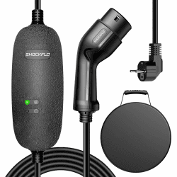 ShockFlo Typ 2 EV Ladegerät,Standard 2-Pin Schuko 16Amp 230V Tragbare EV Ladestation mit 6M Ladekabel, Sicheres Plug-Play Schnell EVSE Elektroautos/PHEV für Typ 2 & CCS2 Ladeanschlüsse Standard Schuko-16A