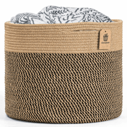 Goodpick Groß Wäschekorb Aufbewahrungskorb Baumwolle Seil Korb geflochten für Decken Spielzeug im Kinderzimmer, D40 x H35 cm Jute