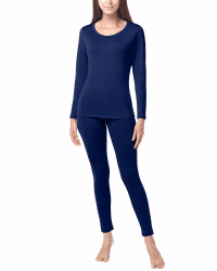 LAPASA Damen Innenfleece Thermounterwäsche Set, Warm Thermooberteil & Thermohose Leggings Funktionsunterwäsche Sets (Thermoflux L17) XL 100 Warm Thermo Set Navy