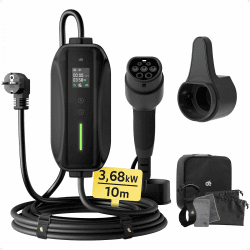 dé Typ 2 Ladekabel Schuko 3,68kW[1-phasig, 10m, 6-16A] EV Chargers mit Steuerbarer Digitalanzeige für Elektroauto, EV Ladegerät für 3008/508, C5X, DS7, GLA, Q3, X3, ZOE, ID.3, ID.4 und Anderen PHEV/EV 10m 3.68kW