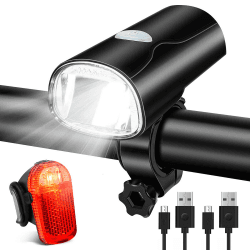LED Fahrradlicht Set, Fahrradlampe Fahrradbeleuchtung STVZO Zugelassen Wasserdicht und USB-Aufladung Fahrrad Licht Bike Light mit Frontlichter und Rücklicht, Fahrradlichter für Kinder und Erwachsene Schwarz