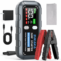ZUKAKA 6000A Auto Starthilfe Powerbank, 26800mAh Batterie Starthilfe 12V(All Gas&12L Diesel), Portable Starthilfe mit 65W Schnellladung, IP 65, Enhanced Smart Cable, Extra großes Display
