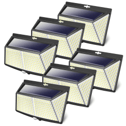 LOTMOS【6 Stücke Solarlampen für Außen mit Bewegungsmelder, 308 LED 3 Modi 270° LED Solar Aussenleuchte mit Bewegungsmelder Aussen, IP65 Solar Wasserdichte Wandleuchte für Wand Post Pathway Garten Kaltes Weiß 6 Stücke