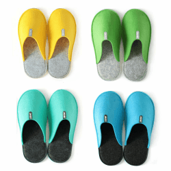 Lucky Sign - Gästehausschuhe 4er Set Mann und Frau Winter warm Antirutsch Unisex Gästepantoffeln aus Filz hochwertig Bunt