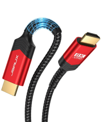 JSAUX 8K HDMI Kabel 1Meter, HDMI 2.1 Kabel Highspeed Ethernet 48Gbps 8K@60Hz, 4K@120Hz, UHD HDR 10+, eARC, Dolby Vision, 3D, VRR, Kompatibel mit PS4 Pro, PS5, 8K Gaming, TV, Blu-ray-Player, Projektor 1M rot
