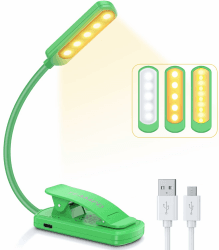 Leselampe Buch Klemme, TEAMPD Buchlampe mit 10 LEDs, 3 Farbtemperatur Modi Dimmbare Helligkeit, Augenschutz Klemmlampe, USB Wiederaufladbare Klemmleuchte, 360° Flexibel für Nachtlesen ins Bett, Reisen Grün