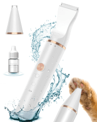 oneisall Pfotenschermaschine IPX7 Wasserdicht 2 Messerkopf Pfotentrimmer Hundeschermaschine für Hunde Katzen Pfoten, Augen, Ohren, Gesicht, Körper (Weiß)