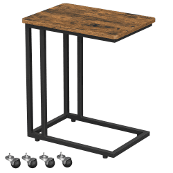 VASAGLE Beistelltisch, Sofatisch mit Rollen, C-Form, mobiler Kaffeetisch, 35 x 50 x 60 cm, Wohnzimmertisch mit Metallgestell, für Kaffee und Laptop, Industrie-Design, vintagebraun-schwarz LNT50X 1 Braun + Schwarz