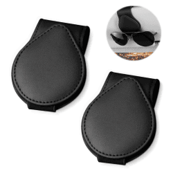Brillenhalter für Auto,Leder Brillenhalter für Auto,2 Pack Brillenhalter für Auto Sonnenblende,Leder Brillenhalter für Auto,Ticket Karten Clip Brillen Halterung Geschenke für Freunde (Schwarz)