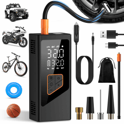Elektrische Luftpumpe, Tragbare Akku Kompressor 7800mAh, 150PSI Akku Luftpumpe, Kompakte Elektrischer Kompressor Fahrradpumpe und Aufpumpbare Produkt mit Manometer für Auto Fahrrad Motorrad Bälle