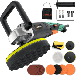 ETOOLAB Poliermaschine, 1200W Auto Poliermaschine Set [Professionell ] 22 pcs mit 152/178mm Polierteller, 6 Variable Geschwindigkeit, Abnehmbarer D-Griff und Seitengriff, zum Polieren von Auto/Möbeln